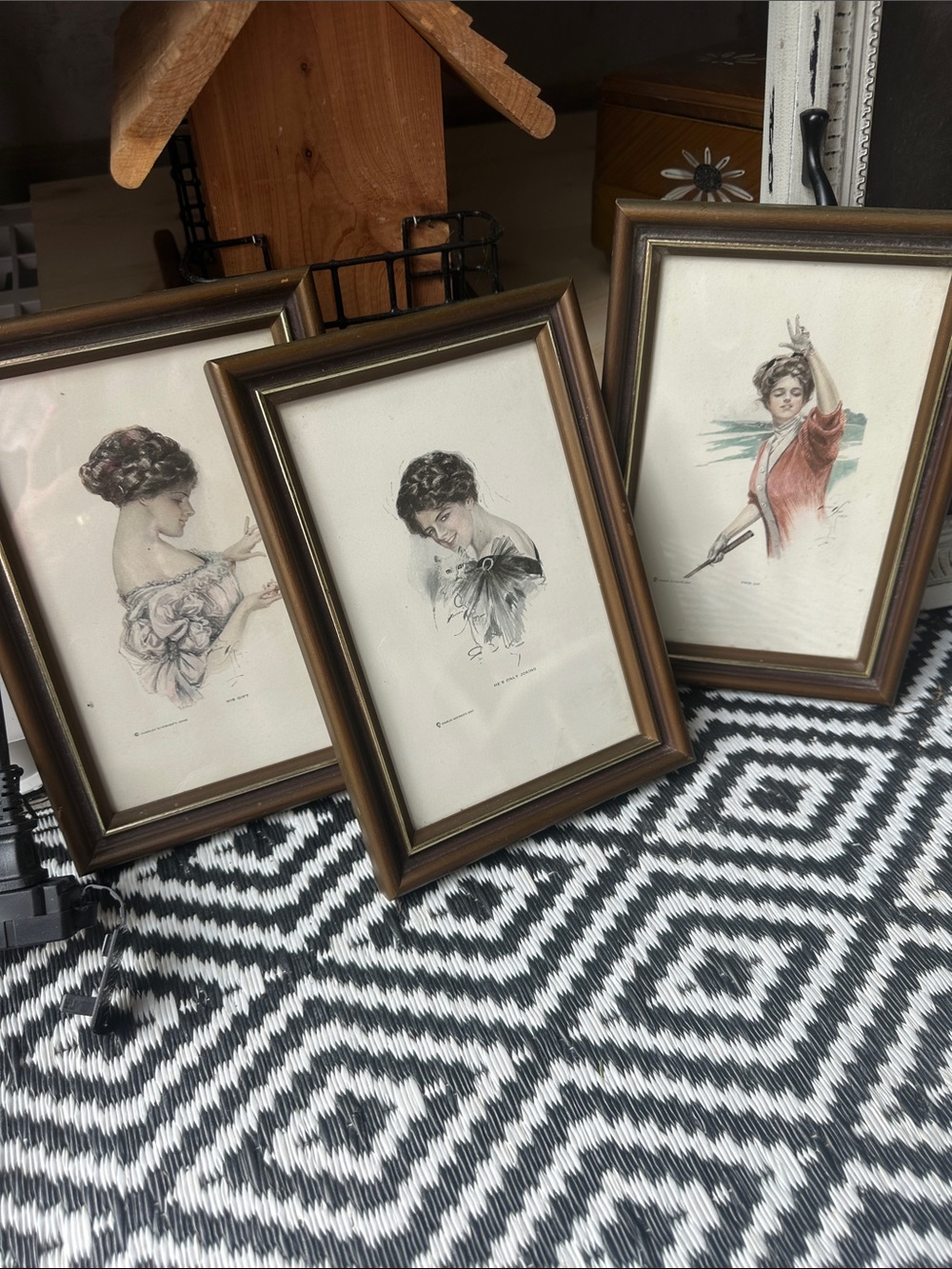 Set of 3 Fashion Illustration Prints in Brown Frames